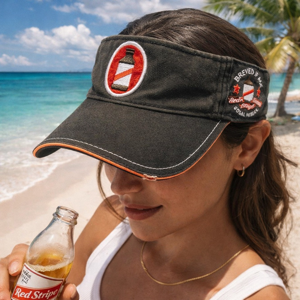 Red Stripe Beer Visor Hat Black Embroidered Jamaica Adjustable Vintage